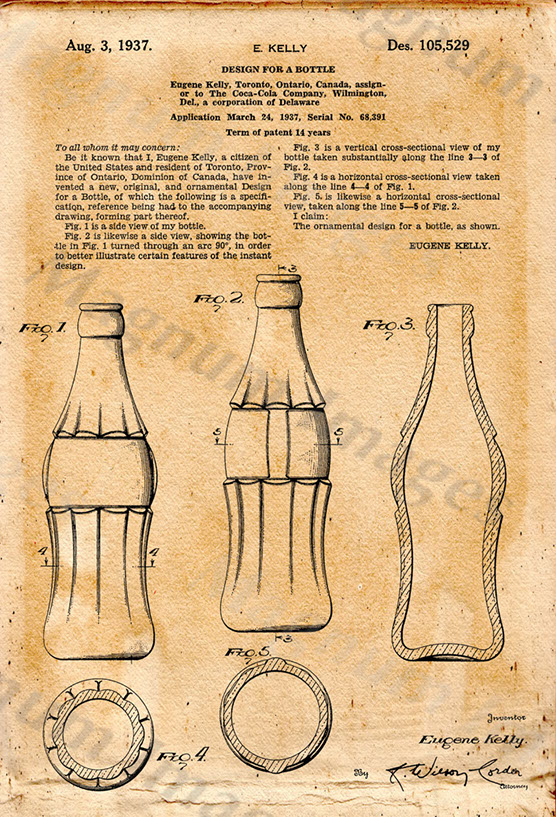 Coca-Cola Co,E Kelly-Design for Bottle 1937 USD105529-Vin1