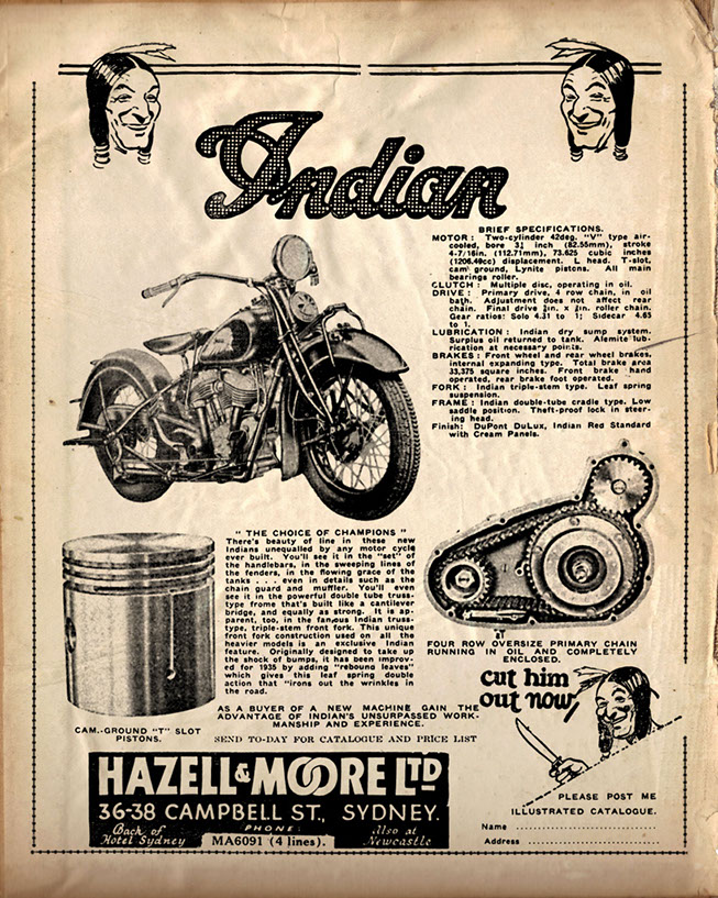 Indian Ad, Hazell & Moore, NSW AUS 1935 Vin3